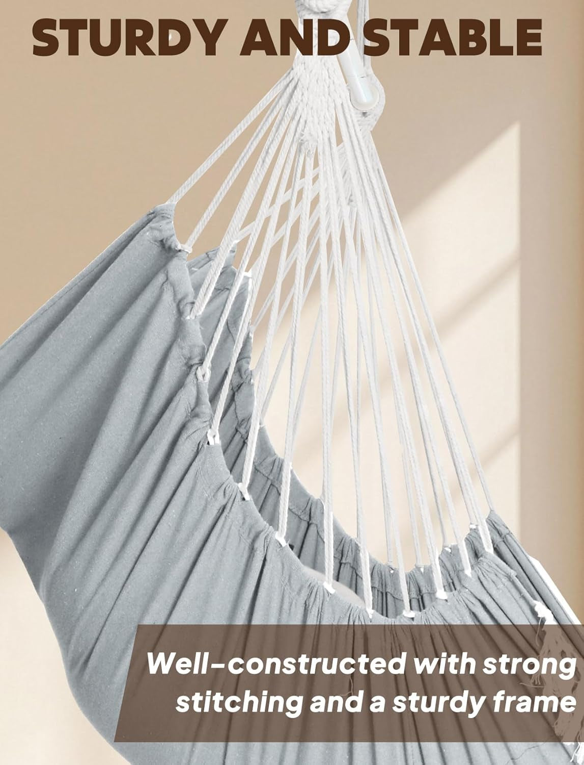 Hammock Chair Hanging Swing Max 500 Lbs 2 Cushions Included Metal Spreader Bar with Anti-Slip Grooves Portable Hanging Chair Side Pocket Large Macrame Bohemian Chair Indoor Outdoor