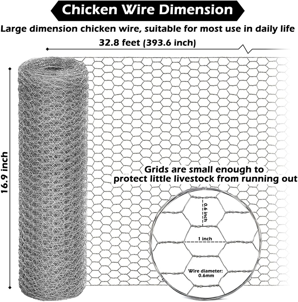 Chicken Wire Fencing, 16.9Inx32.8Ft Mesh Chicken Wire Mesh, 0.6'' Fences Hexagonal Hardware Cloth for Rabbit Cage, Silver Landscape