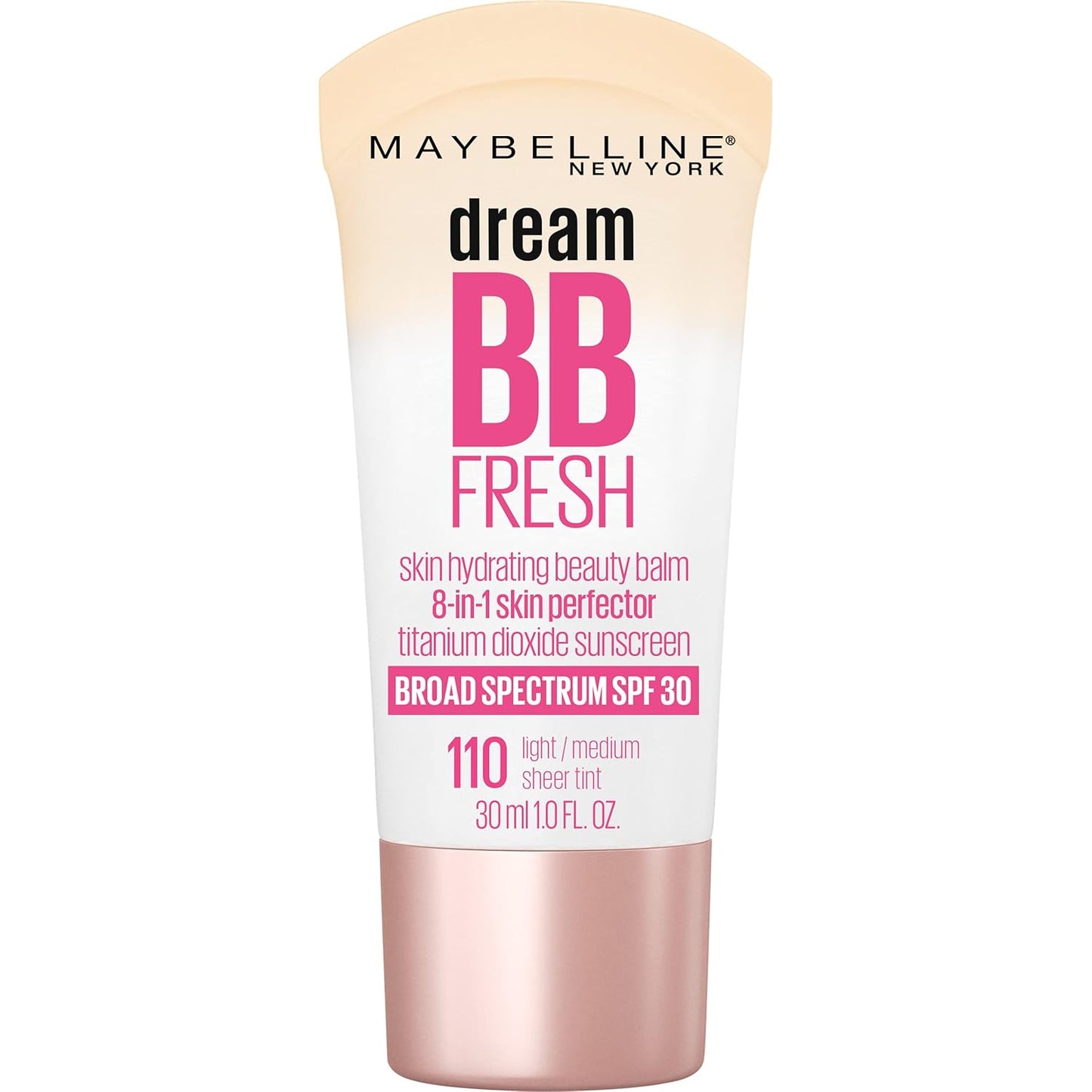 Maybelline Dream Fresh Skin Hydrating BB Cream, 8-In-1 Skin Perfecting Beauty Balm with Broad Spectrum SPF 30, Sheer Tint Coverage, Oil-Free, Light/Medium, 1 Fl Oz