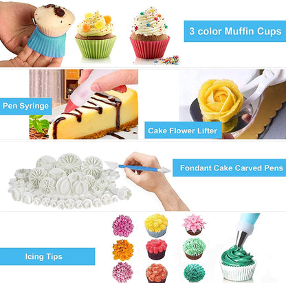 Cake Decorating Kit,132Pcs Cake Decorating Tools with Cake Turntable Stand Icing Piping Bags and Tips Set Baking Supplies Set for Beginner and Cake-Lover